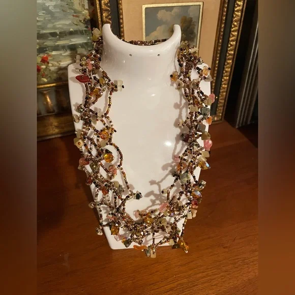 3 for $30 Vintage Multi Strands Magnetic Clasp Seed Bead Gem Crystal Necklace - Picture 3 of 8